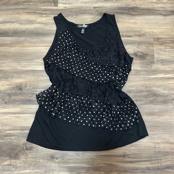 Zena Black Tank Top with Polka Dot Ruffles - Picture 2 of 6